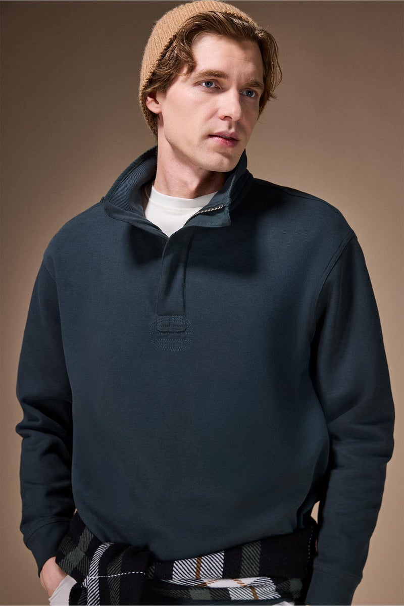 DeFacto Green Man Regular Fit Zip-Up Sweatshirt Casual - Image 1